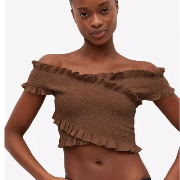 Mango Tops - Mango Brown Ruffle Crop Top